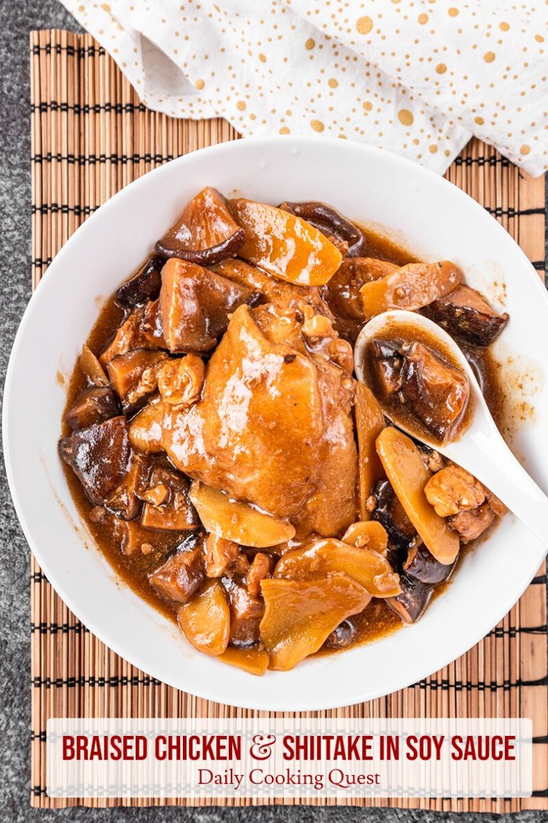 Braised chicken and shiitake in soy sauce.