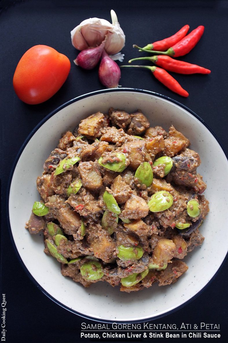 Sambal Goreng Kentang, Ati, dan Petai - Potato, Chicken Liver, and Stink Bean in Chili Sauce