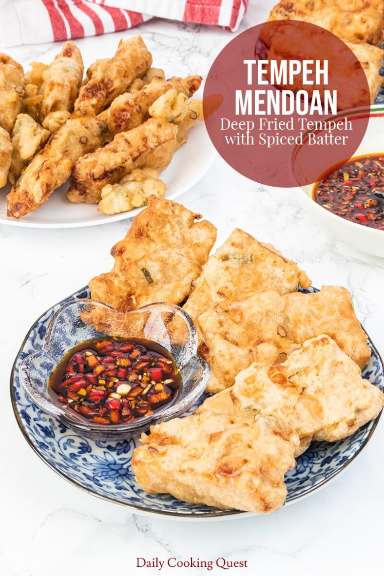 Ingredients to prepare tempeh mendoan (deep fried tempeh with spiced batter).